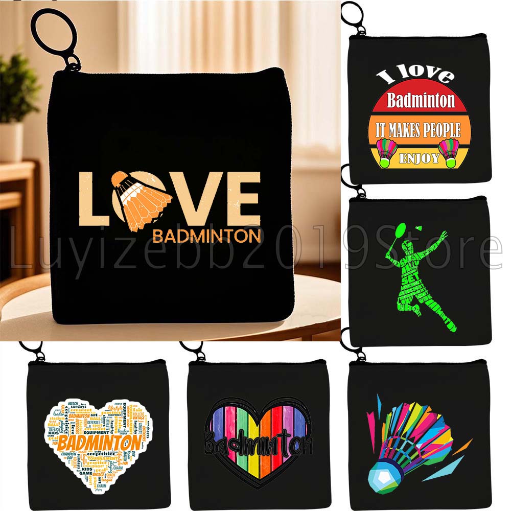 Badminton Quotes Funny - 面白いバドミントンの引用句 カラフルなレインボーギフト キャンバスコインパースバッグ 口紅 スクエアキー収納カードバッグ ポーチ