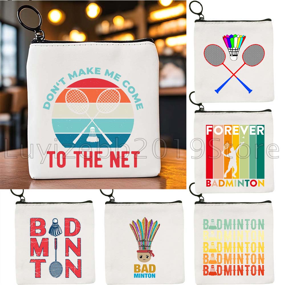 Badminton Quotes Funny - 面白いバドミントンの引用句 カラフルなレインボーギフト キャンバスコインパースバッグ 口紅 スクエアキー収納カードバッグ ポーチ